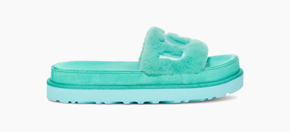 Ugg Laton Fur - Womens Slides - Turquoise - NZ (0621CKOQD)